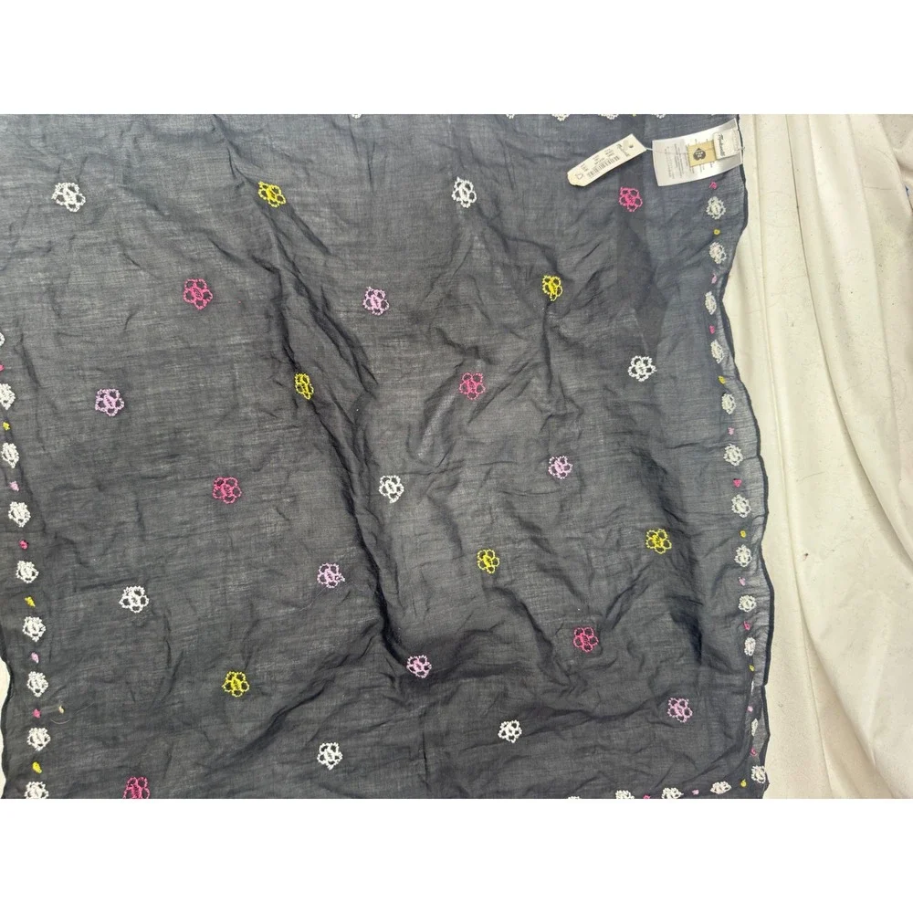 Madewell Embroidered Floral Organic Cotton Bandana Scarf Black Multi NE407 NWT